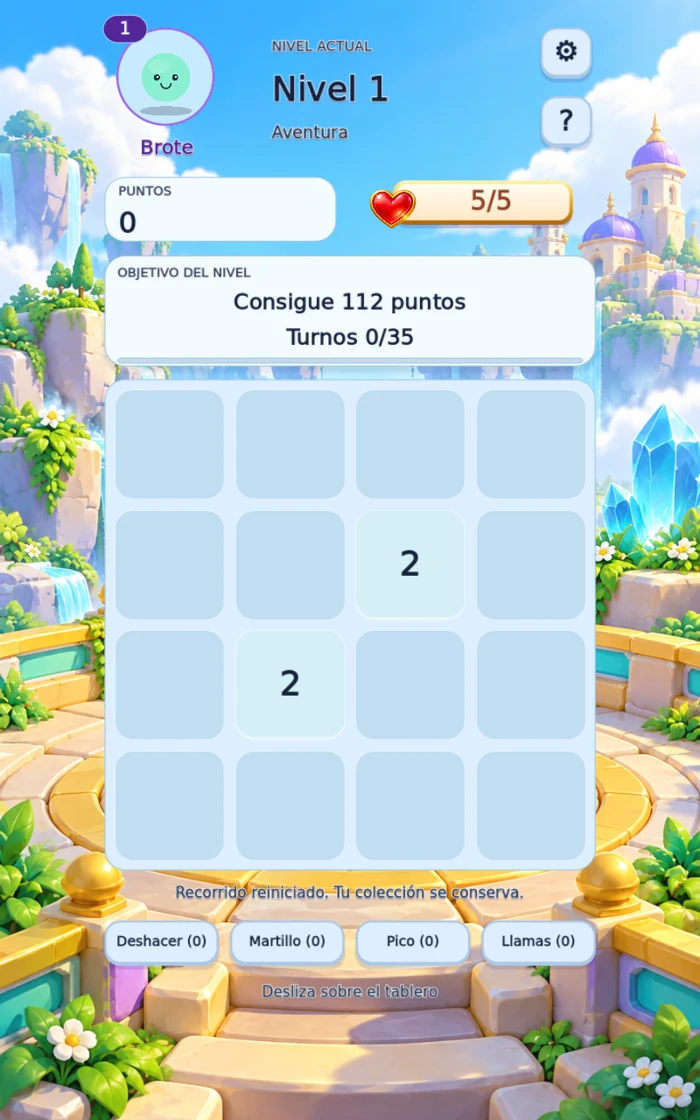 Partida de EvoPuzzle con fichas numéricas y control por deslizamiento